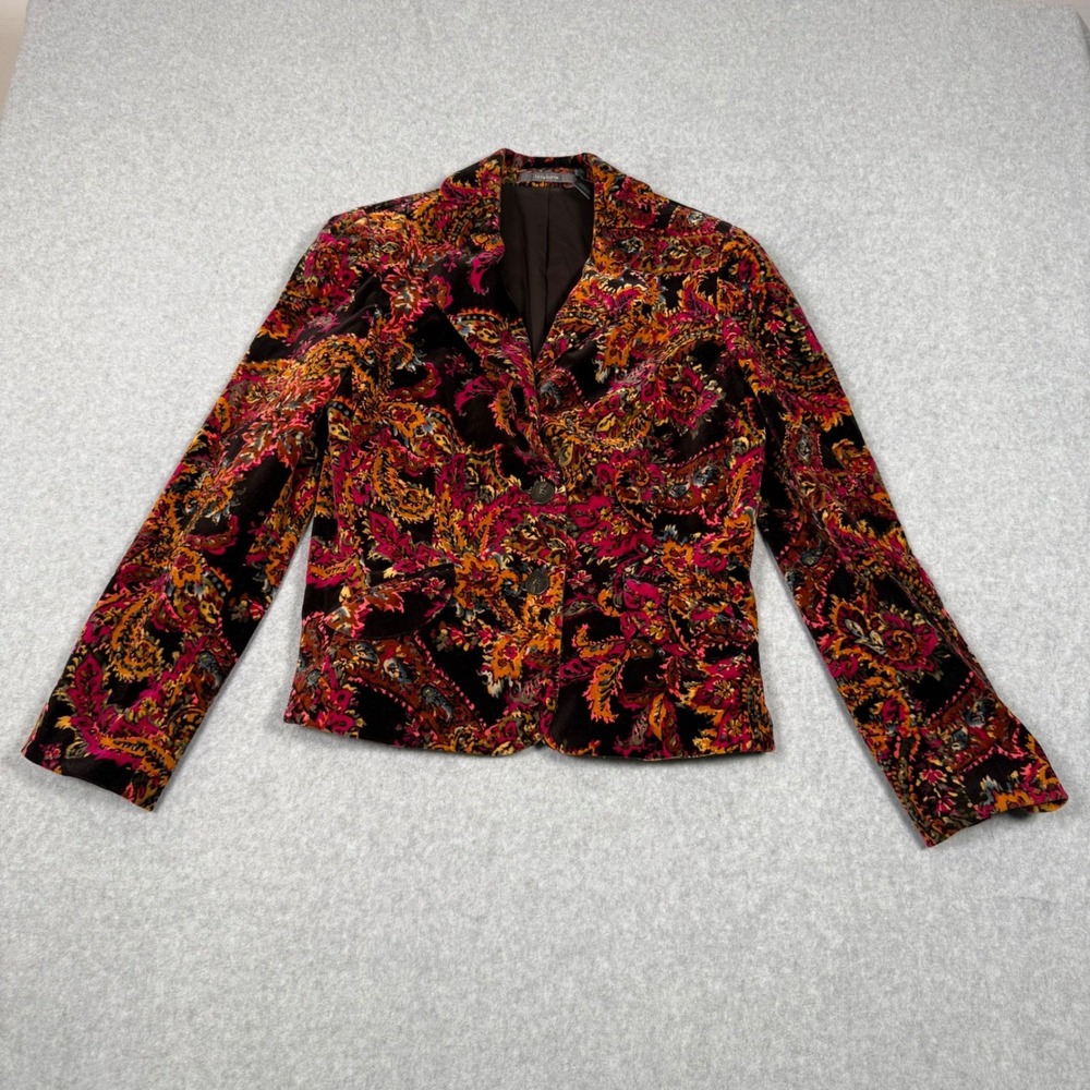 Liz Claiborne Vintage 90s Dark Academia Paisley Velvet Blazer Jacket Size 10